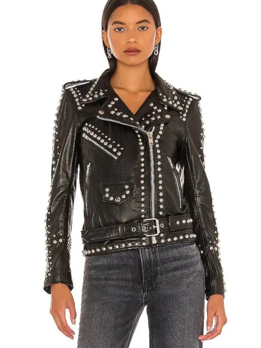 Understated Leather Western Dome Studded Jacket in Black - Picture 2 of 10